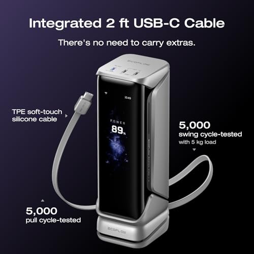EF ECOFLOW Rapid Pro X Power Bank, 27650mAh 4-Part with 300W Output, Portable Charger with 140W Built-in Cable, for MacBook, iPhone, Laptops, and More - color: Dark Black