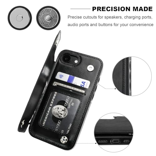ONETOP for iPhone 17e/16e Wallet Case with Credit Card Holder,Black | Kickstand,ID/Cash Holder,Case Wallet with Card Slots,Double Magnetic Clasp,Durable PU Leather Shockproof Cover for Women Men - color: Black