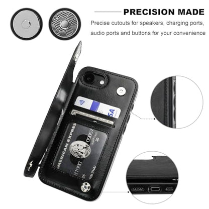 ONETOP for iPhone 17e/16e Wallet Case with Credit Card Holder,Black | Kickstand,ID/Cash Holder,Case Wallet with Card Slots,Double Magnetic Clasp,Durable PU Leather Shockproof Cover for Women Men - color: Black