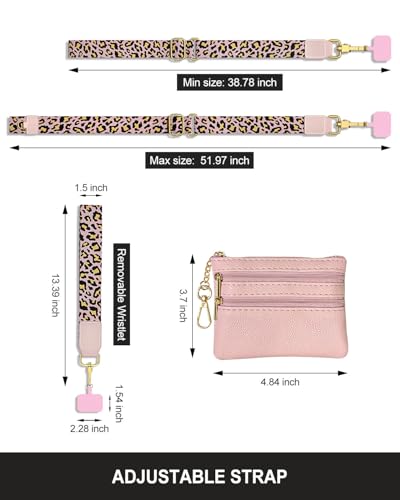 Nipichsha Crossbody Phone Strap with Wallet, Clip and Go Strap for Phone - color: Pink Leopard