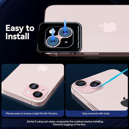 CloudValley for iPhone 15 Plus/iPhone 15 Camera Lens Protector, Ultra-HD Tempered Glass Camera Cover [Case-Friendly] Metal Individual Lens Screen Protective Ring, Pink - color: Pink