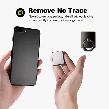 [2 Pack] Square Sparkling Cell Phone Ring Holder Stand,360 Degree Rotation and 180 DegreeAdjustable Finger Ring Kickstand with Polished Metal Phone Grip (Black)