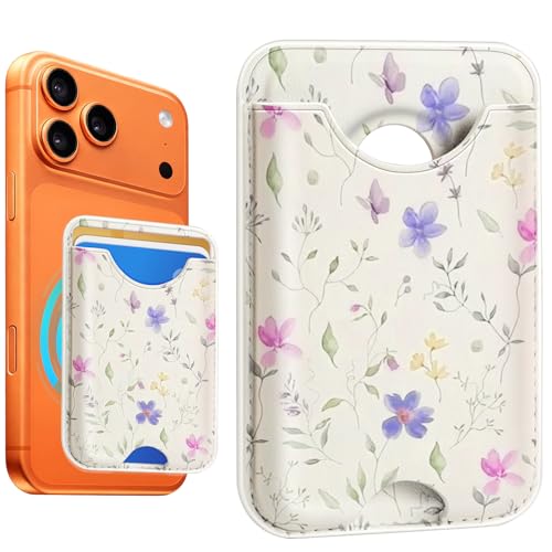 Compatible with Magsafe Wallet Magnetic Card Holder - Flower Phone Wallets for Women Teen Girls Cute for iPhone 17/16/15/14/13/12 Series Slim for Apple Mag RFID Magnet,Fit 3 Cards - color: Flower