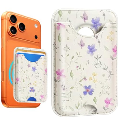 Compatible with Magsafe Wallet Magnetic Card Holder - Flower Phone Wallets for Women Teen Girls Cute for iPhone 17/16/15/14/13/12 Series Slim for Apple Mag RFID Magnet,Fit 3 Cards - color: Flower