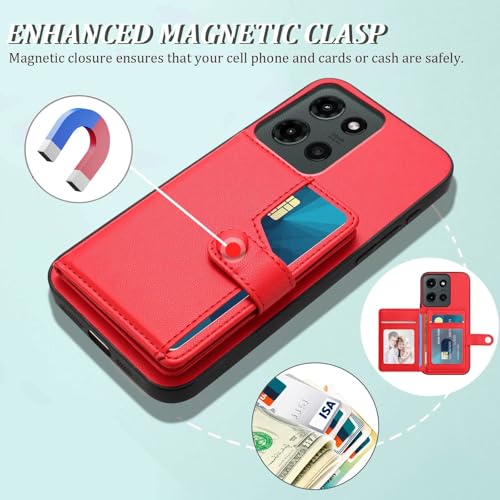 for Moto G 5G 2025 Back RFID Blocking Wallet Case, Red | PU leather, TPU interior, 5 card slots, cash/photo pocket, magnetic clasp, kickstand, 2-layer shockproof, scratch resistant - color: Red