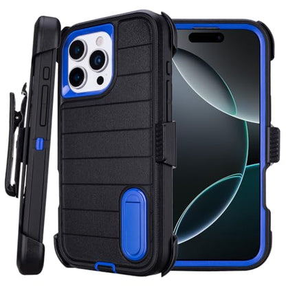Phone Cases for iPhone 16 Pro Case Black with Belt Clip Heavy Duty | 3 Layers of Sturdy,Military Grade Shockproof ProHolster Protective Cases for iPhone 16 Pro Phone Case Black Blue - color: Black+Blue