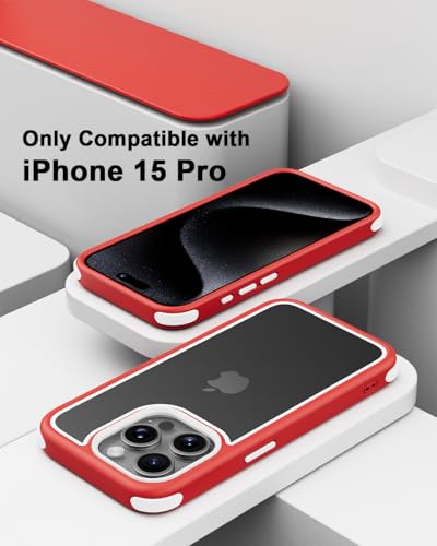 Mobnano Compatible with iPhone 15 Pro Max Case, with Multicolor Protective Shockproof Bumpers, Crystal Clear Back Not Yellowing Anti-Scratch Hard PC Back & Soft Silicone TPU Frame Cover - Red/White - color: Red/White, size: iPhone 15 Pro Max