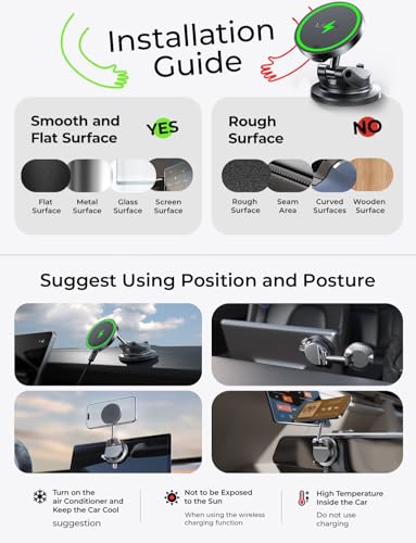 LISEN for Qi2 25W MagSafe Car Mount Charger for iPhone 18 Pro Max MagSafe Car Charger, Fast Wireless Charging Car Charger iPhone 18, Suction Phone Mount, for iPhone 18 Car Charger with 54W Adapter - color: Black