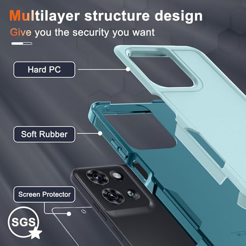 for Moto G 5G 2025 Case, Full Body Heavy Duty Rugged Shockproof Protective Phone Cover with Lanyard Strap, Tempered Glass Screen Protector, Mint Green | with Tempered Glass Screen Protector+Lanyard Strap,Rugged Shockproof Protective Phone Case - color: Mi