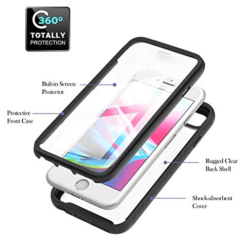 for iPhone 17e/iPhone 16e Case with Screen Protector, Black | Clear Slim Phone Case, 360 Full Body Protective Cover, Rugged PC Shell Shockproof TPU Bumper, Military Heavy Duty Protection - color: Black