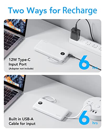 VRURC Portable Charger, Slim Power Bank Built-in 4 Cables, Travel Essential - color: White
