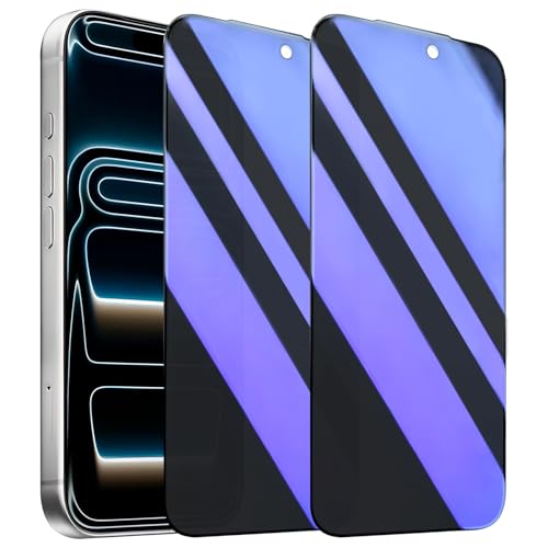 2 Pack Compatible with iPhone 17 Pro Privacy Screen Protector, Anti-Spy Anti-Blue Light Eye Protection Tempered Glass Film, Scratch Resistant, Full Coverage, Case Friendly - size: for iPhone 17 Pro