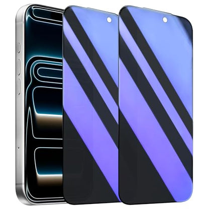 2 Pack Compatible with iPhone 17 Pro Privacy Screen Protector, Anti-Spy Anti-Blue Light Eye Protection Tempered Glass Film, Scratch Resistant, Full Coverage, Case Friendly - size: for iPhone 17 Pro