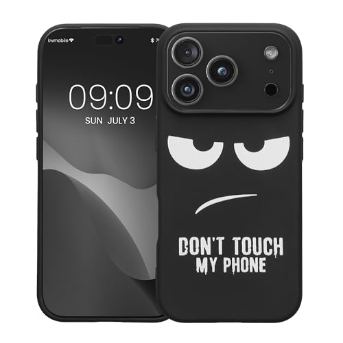 kwmobile TPU Silicone Case Compatible with Apple iPhone 17 Pro - Case Soft Cover - Don't Touch My Phone White/Black - size: iPhone 17 Pro