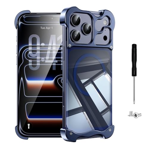 for iPhone 17 Pro Max Case Metal Frameless Detachable 4 Corner Airbag Compatible with MagSafe Slim Bumper Grade Shockproof Protector Cover with Camera Protection for iPhone 17 Promax Blue - color: Blue, size: iPhone 17 Pro Max
