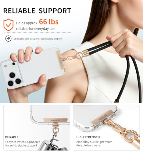 memumi Anti-Theft Phone Lanyard Crossbody for iPhone & Android, 3-in-1 Neck & Wrist Strap, 66 lbs Pull-Tested, Universal Phone Strap for Travel, Work & Night Out, Black - color: Black