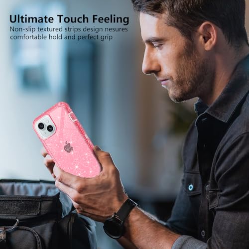 TUTUKII for iPhone 13 Case Pink Glitter | Heavy Duty Shockproof, Anti-Drop, Anti-Yellow,Triple-Layer Transparent Protective Phone Cover, 6.1" - color: Pink Glitter, size: iPhone 13 6.1"