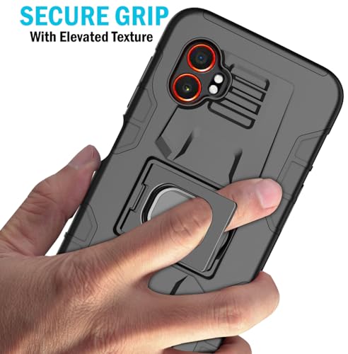 Nakedcellphone Rugged Combo for Samsung Galaxy XCover 7 Pro Case - Black | Hybrid Cover + Belt Clip Holster, Rotating Phone Holder, Ring Grip, with Kickstand, For XCover7 Pro (2025, SM-G766) - color: Black