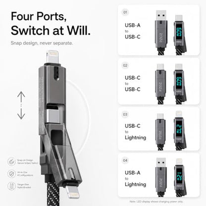 pzoz 4-in-1 Multi Charging Cable with LED Display, 60W PD Fast Charging - style: 60W