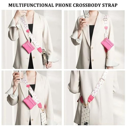 Crossbody Body Phone Holder for Women, New Phone Strap with Zippered Pouch, Adjustable Crossbody Strap - color: Pink Bow