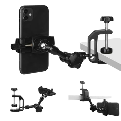 Mippko iPhone Mount for Desk/Table/Rod/Kitchen Cabinet,360°Adjustable Aluminum Alloy Phone Stand,Clip Holder Compatible with 3.5~7.5" iPhone/Nexus/HTC/Huawei/Smartphone - style: iPhone Mount