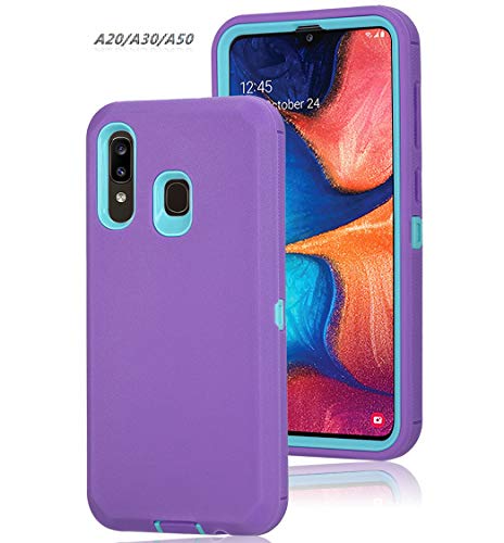 Heavy Duty Shockproof Defender Armor Case for Galaxy A20/A30/A50 (Purple/Mint), Built-in Screen Protector & Camera Protection - color: Purple/Mint