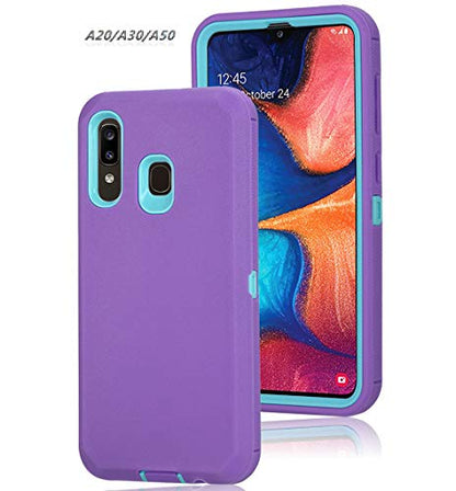 Heavy Duty Shockproof Defender Armor Case for Galaxy A20/A30/A50 (Purple/Mint), Built-in Screen Protector & Camera Protection - color: Purple/Mint