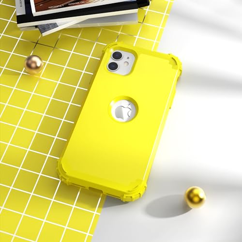 IDweel for iPhone 11 Case with Screen Protector(Tempered Glass), Hybrid 3 in 1 Shockproof Slim Fit Heavy Duty Protection Hard PC Cover Soft Silicone Bumper Full Body Case,Yellow - color: Yellow