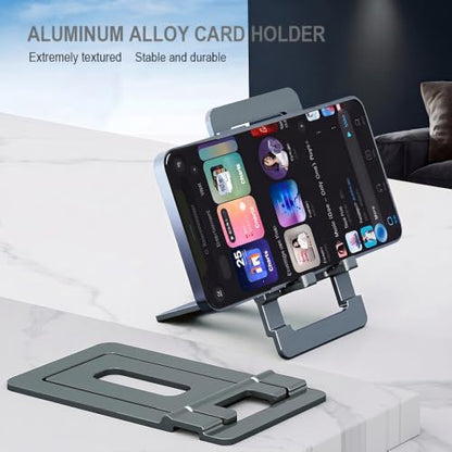 Ultra Slim Aluminum Card Phone Stand, Portable Foldable Pocket Cell Phone Holder, Adjustable Desktop Smartphone Stand for iPhone, Samsung, Android Phones, Travel Home (Grey) - color: Grey