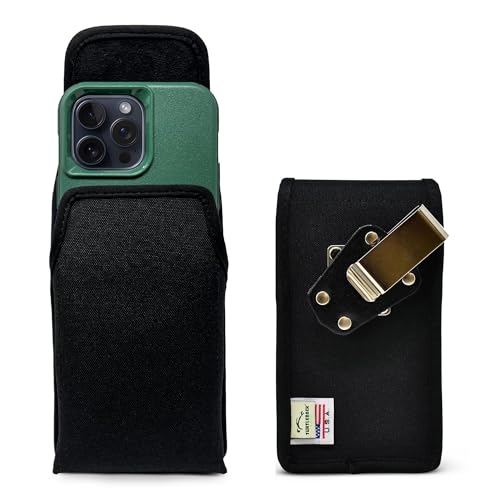 Turtleback Belt Clip for iPhone 16 Pro Max, 15 Pro Max, 14 Pro Max -Medium- Fits w/Shockproof Commuter Style Cases - Premium Black Nylon, Vertical Belt Holder Magnetic Closure, HD Rotating Clip - color: Vertical - Nylon w/ HD Clip, size: Medium