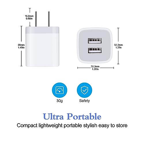 USB Wall Charger, Charger Block, 2Pack 2.1A/5V Dual Port USB Wall Plug Cube - color: white