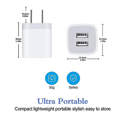 USB Wall Charger, Charger Block, 2Pack 2.1A/5V Dual Port USB Wall Plug Cube - color: white