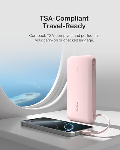 Belkin 20000mAh 30W USB C Power Bank, Portable Charger for iPhone & iPad - color: Pink, style: 20K mAh