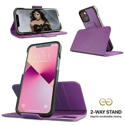 Dreem Vegan Leather Magnetic Detachable Wallet Case for iPhone 13 Purple | Built-in Phone Stand, RFID Blocking Card Holder Flip Cover, MagSafe Compatible, Gift Box [Fibonacci: Purple] - color: Purple, size: iPhone 13