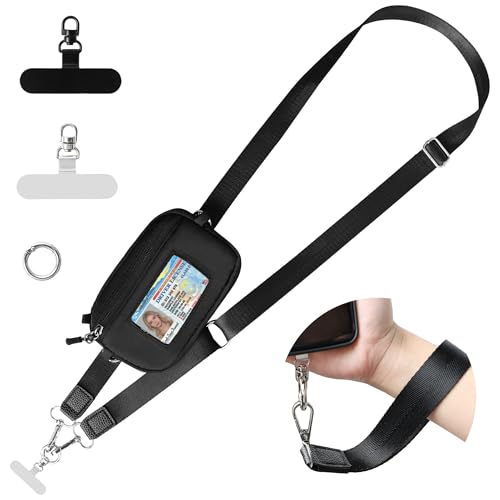 FUVLIFE Clip and Go Strap for Phone with Wallet Crossbody Lanyard (Black) - color: Black