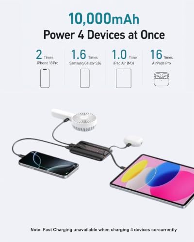 VEEKTOMX Portable Charger with Built-in Cables, 10000mAh Slim Power Bank - color: Black