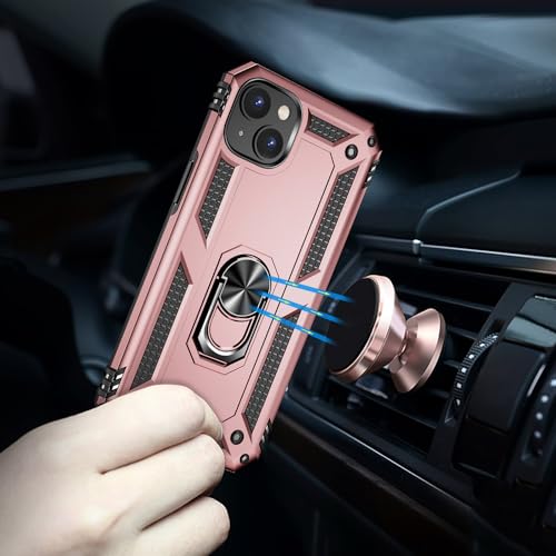 iPhone 14 Case with HD Screen Protector, Military Grade 16ft Drop Tested Ring Shockproof Protective Phone Case, Rose Gold - color: Rose Gold, size: iphone 14