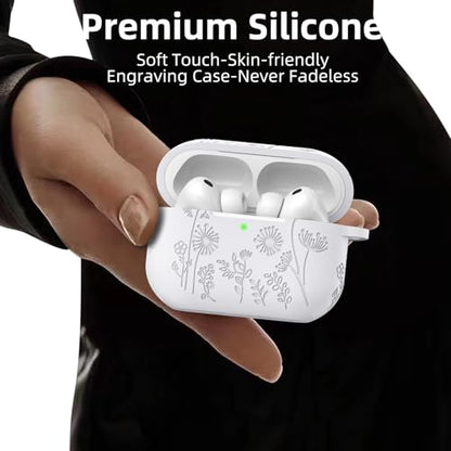 Lerobo for AirPods Pro 3 Case, Flower Engraved Soft Silicone Cover, White - color: A-White, size: AirPods Pro 3