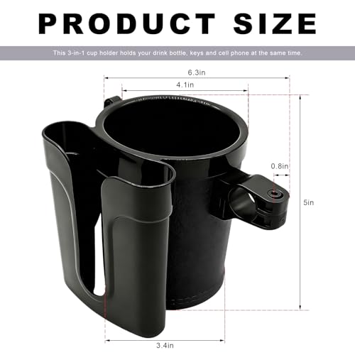 Bike Cup Holder, Bicycle Handlebar Water Bottle Holders with Cell Phone Keys Holder, Universal Drink Bottle Cage for Bike Motorcycle Scooter Stroller Walker Wheelchair (Black) - color: Black