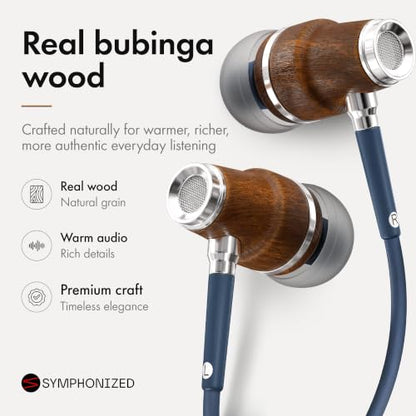Symphonized Premium Wooden Wired Earbuds with Microphone (Aux 3.5mm Jack) - color: Harbor Blue, style: 3.5mm Aux