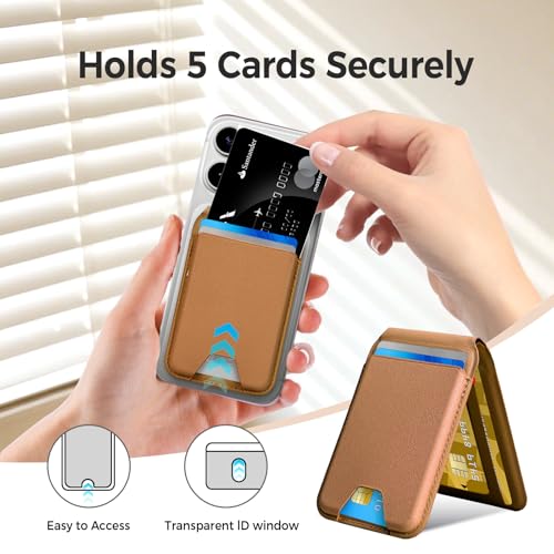 for MagSafe Wallet，Leather Magnetic Wallet for Phone with Adjustable Stand，5 Magnetic Credit Card Holder RFID Blocking for iPhone 17 16 15 14 13 12 Pro Max Air Series Cases(Slim-Brown) - color: Slim-Brown