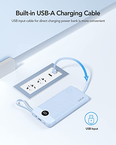 VRURC Portable Charger, Slim Power Bank Built-in 4 Cables, Travel Essential - color: Blue
