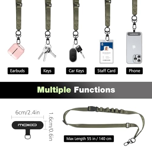 MoKo Adjustable Phone Lanyard Crossbody Strap with Detachable Quick Buckle - color: Army Green