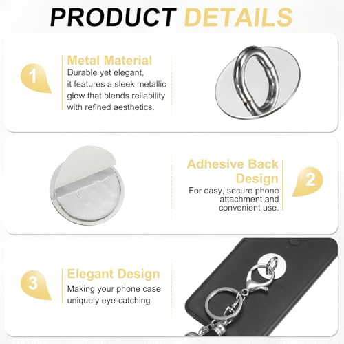 PATIKIL Metal Phone Charm Hook 0.9", 24Pcs Adhesive Circle Shaped Phone Finger Grip Hook Smartphones Keychain Ring Charm Loop for DIY Tablet Case Accessories, Silver - color: Silver