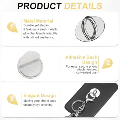 PATIKIL Metal Phone Charm Hook 0.9", 24Pcs Adhesive Circle Shaped Phone Finger Grip Hook Smartphones Keychain Ring Charm Loop for DIY Tablet Case Accessories, Silver - color: Silver
