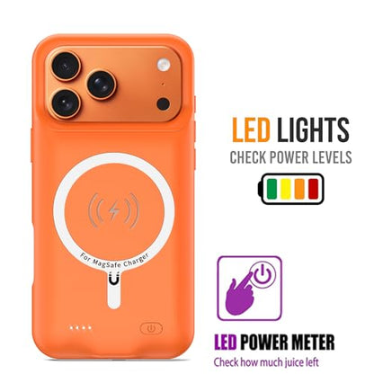Battery Case for iPhone 17 Pro, 10000mAh Pack Rechargeable Charger Case Support Carplay with Wireless Charging Compatible for iPhone 17 Pro (6.3 inch) External Battery Charging Cover (Orange) - size: iPhone 17 Pro-Orange