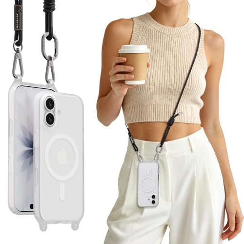 MAGEASY Roam MagSafe Crossbody iPhone Case with Adjustable Strap for iPhone 17, Magnetic Case with Detachable Lanyard, 16FT Drop Defense, Camera Control Compatible (Transparent) - color: Transparent, size: iPhone 17