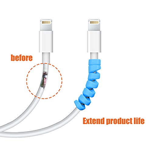 Jetec 12 Pcs Charging Cable Protector Silicone Spiral Charger Cable Saver - color: Gray, Black, Blue, Green