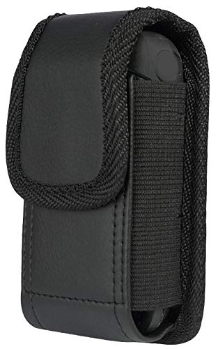 Nakedcellphone Case for Kyocera Flip Phone - Black Vegan Leather Pouch | Magnetic Closure, Strong Metal Clip, Secure Belt Slot Harness, Fits DuraXV Extreme E4810, DuraXV LTE E4610, DuraXE Epic E4830