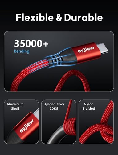 240W USB C to USB C Cable 5FT 2-Pack, USBC to USBC Cable Braided Super Fast - color: Red, size: 5ft
